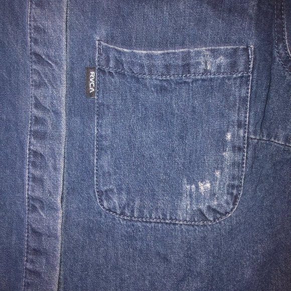RVCA Denim Snap Button Faded Distressed Workwear Shirt XS - Picture 4 of 13